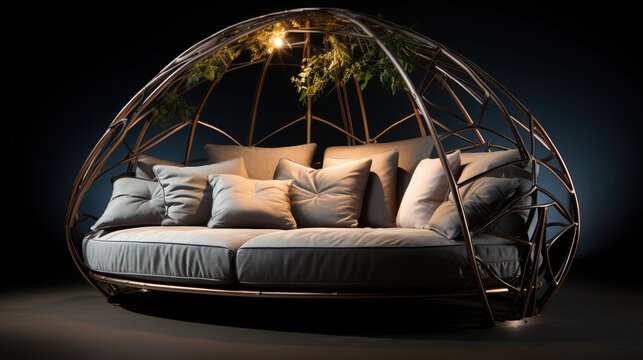 generated illustration of daybed with canopy against black background