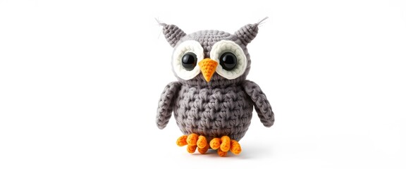 Crochet owl Doll, Handmade on white background