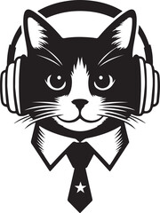 A Cute Cat Listening to Music with Headphones silhouette vector