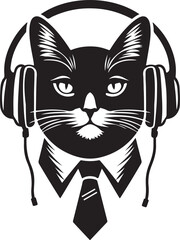 A Cute Cat Listening to Music with Headphones silhouette vector