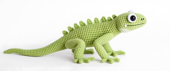 Fototapeta premium Crochet Iguana doll, pure white background