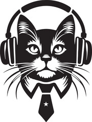 A Cute Cat Listening to Music with Headphones silhouette vector