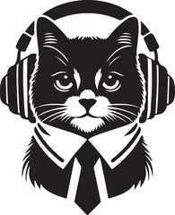 A Cute Cat Listening to Music with Headphones silhouette vector