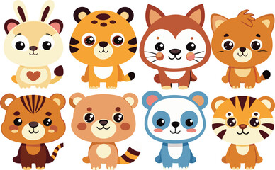 Fototapeta premium Cute animal cartoon vector illustration set