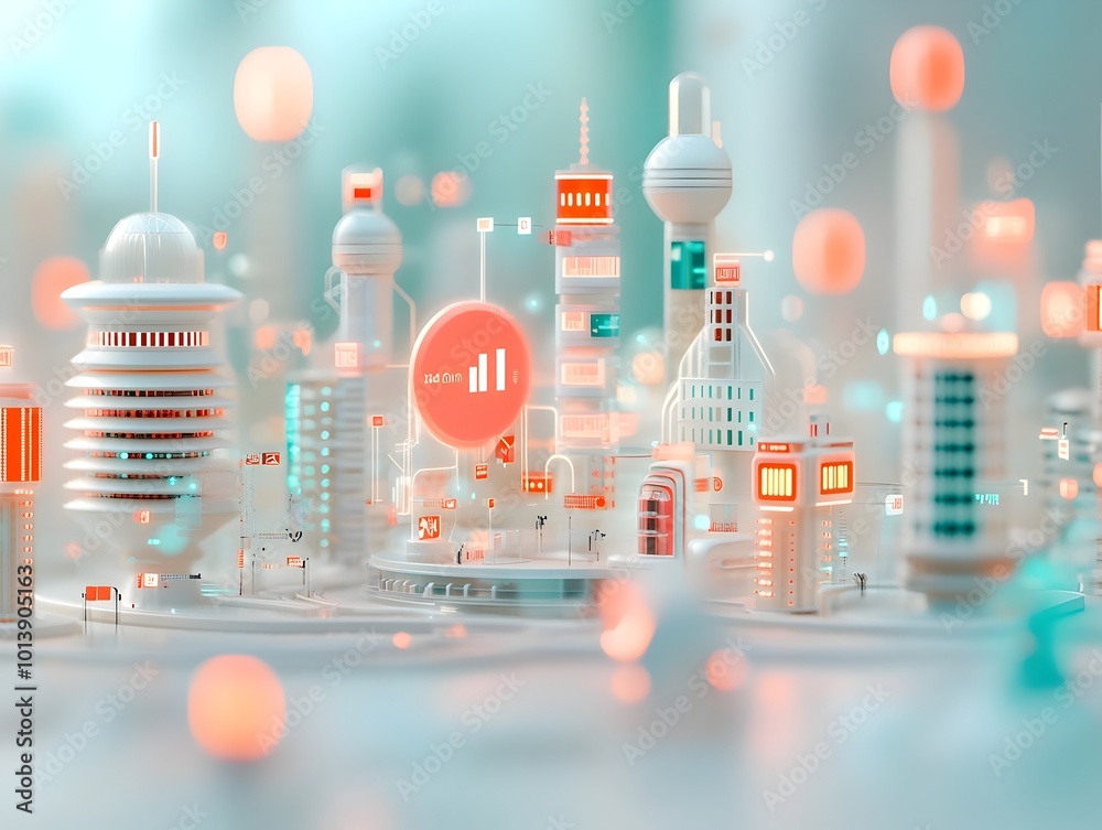 Fototapete intricate digital environment featuring overlapping transparent planes and undulating data visualiza
