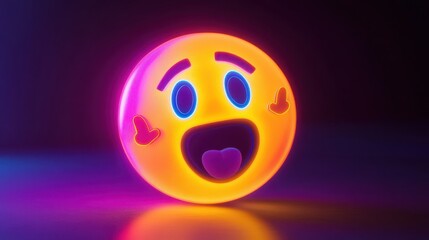 Naklejka premium A glowing neon emoji with gestures expressing awe, rendered in sharp HD quality, with vibrant neon lighting effects. 