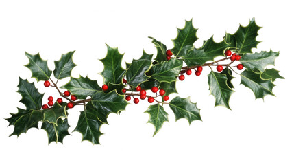 Fototapeta premium Vibrant Christmas Holly, Isolated on White, PNG File, Transparent Background