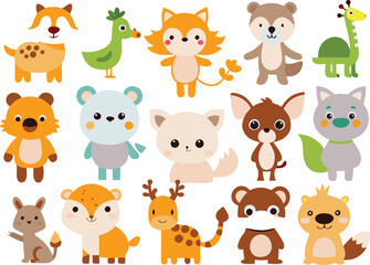 Obraz premium Cute animal cartoon vector illustration set