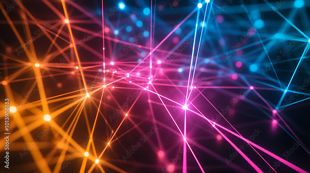 Aufkleber abstract colorful light patterns with interconnected lines and dots in a digital space at night crea
