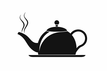 Teapot with steaming silhouette black vector art illustration