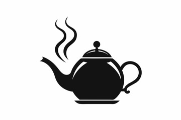 Teapot with steaming silhouette black vector art illustration