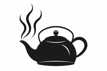 Teapot with steaming silhouette black vector art illustration