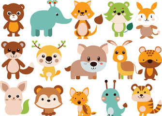 Cute animal cartoon vector illustration set