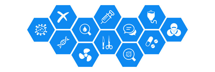 Cancer treatment , cancer diagnosis icon concept &ndash; chemotherapy, surgery, radiation therapy, blood testing: vector illustration
