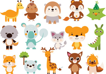 Fototapeta premium Cute animal cartoon vector illustration set