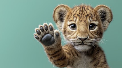 Fototapeta premium Charming 3D Lion Cub Waving Paw