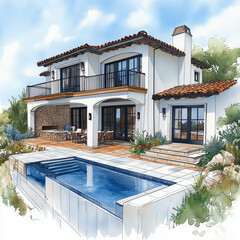 Fototapeta premium haus, architektur, zuhause, bauwerk, himmel, gasthof, sommer, handfläche, baum, villa, garden, stadt, anreisen, äusseres, pueblo, residency, strasse, dorf, beach, california, wand, wohn, mediterran, l
