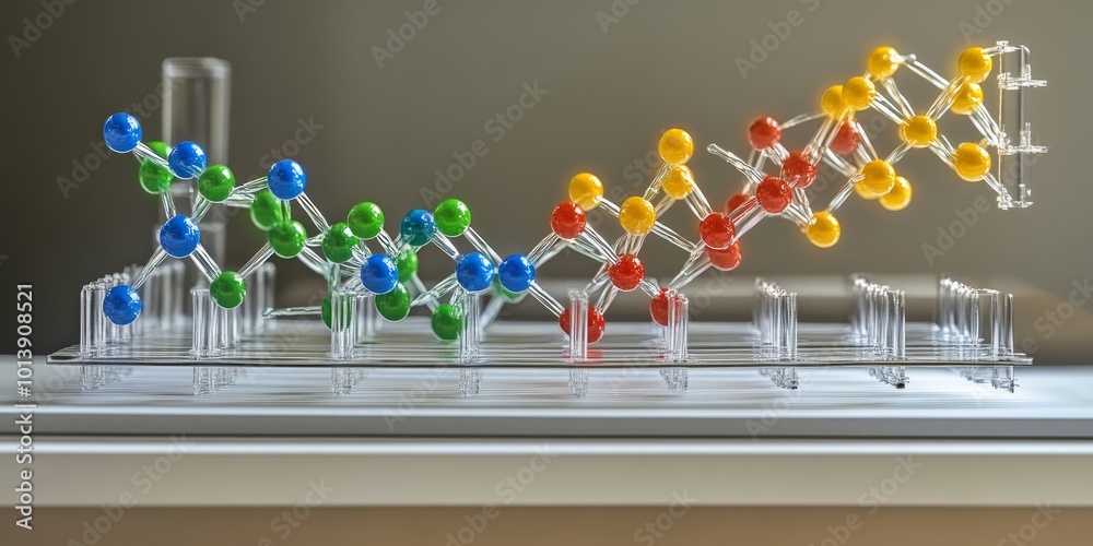 Aufkleber Chromatography Visualization: Depict a chromatography setup with a molecular structure being separated, showcasing the different components of a mixture.
