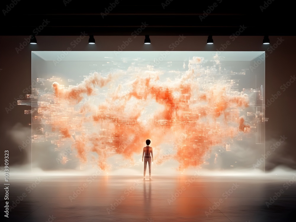 Poster expansive digital realm of holographic data streams abstract data visualization luminescent geometri