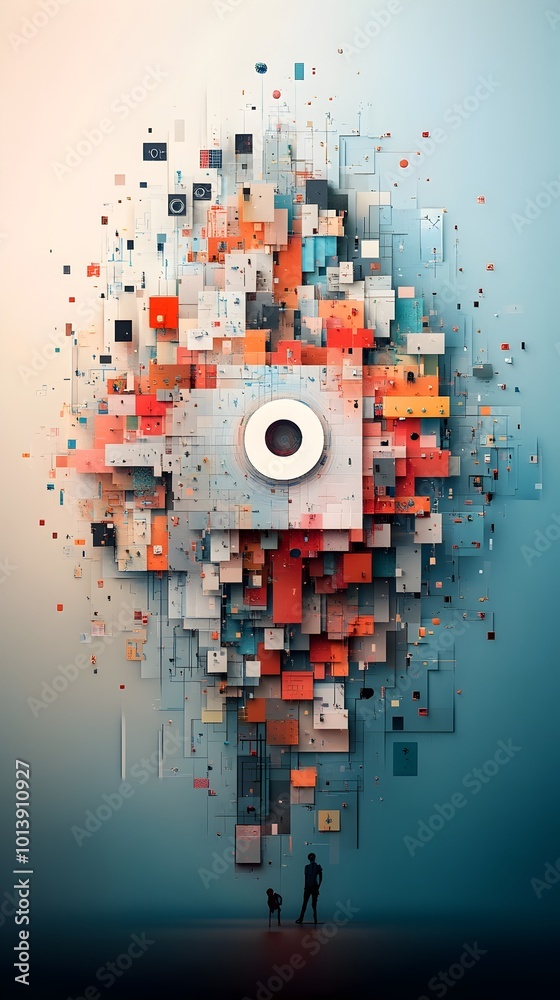 Poster intricate digital kaleidoscope of overlapping geometric forms and mesmerizing light play cutting edg
