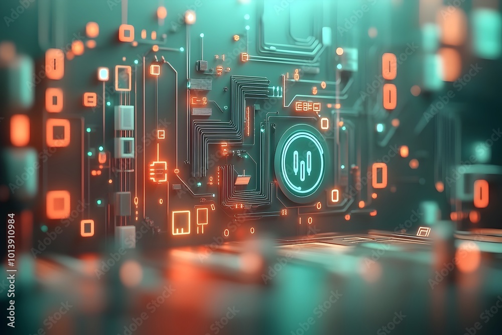 Poster stunning digital landscape with interwoven circuits binary patterns and holographic projections cutt