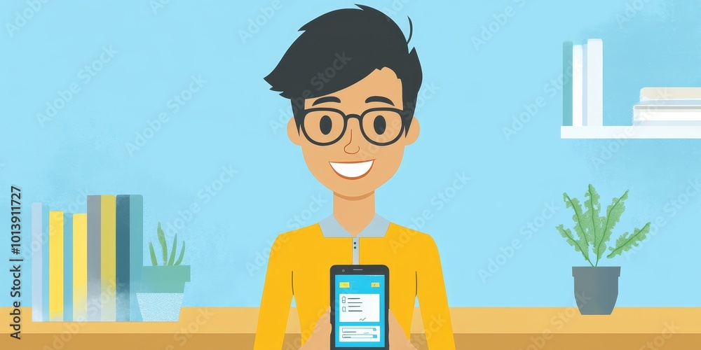 Leinwandbilder User Testing Session: Illustrate a user testing a mobile app, providing feedback while developers observe and take notes.