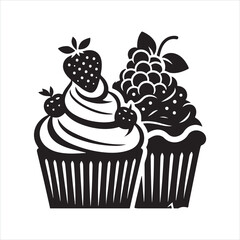 Cupcakes silhouette on white background
