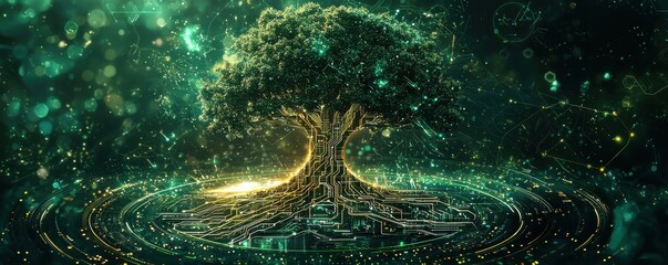 Fototapeta premium Futuristic image of tree made from circuits symbolizing technology and nature integration