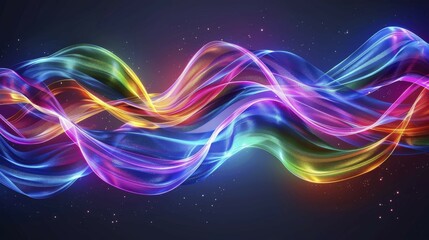 Obraz premium Vibrant multicolor waves flow seamlessly with a neon glow, creating a dynamic and futuristic atmosphere, AI generated