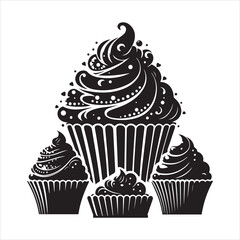 Cupcakes silhouette on white background
