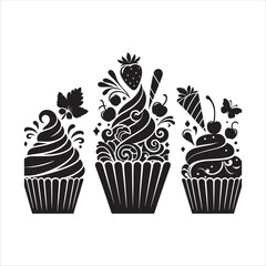 Cupcakes silhouette on white background
