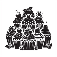 Cupcakes silhouette on white background
