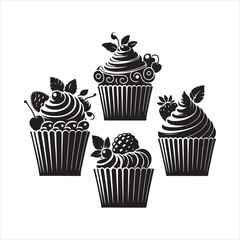 Cupcakes silhouette on white background
