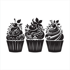 Cupcakes silhouette on white background
