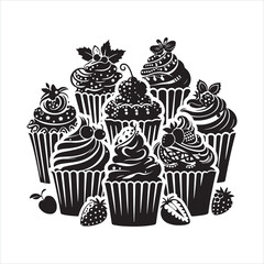 Cupcakes silhouette on white background
