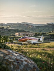 Private Jet on Remote Mountain Airstrip