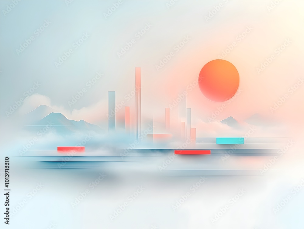 Poster simplistic digital motif featuring sharp angular forms and a muted color gradient