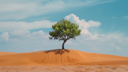 Single, one tree in the desert. Illustration generated by ai