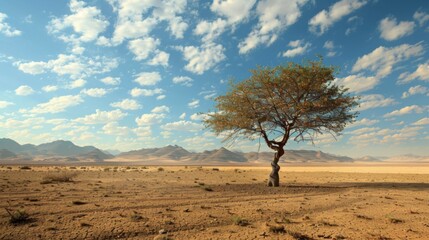 Single, one tree in the desert. Illustration generated by ai