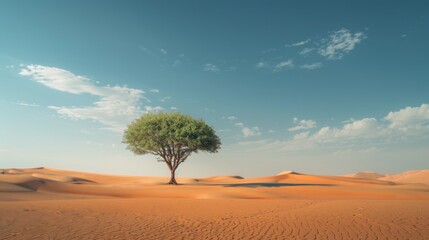 Naklejka premium Single, one tree in the desert. Illustration generated by ai