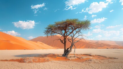 Single, one tree in the desert. Illustration generated by ai