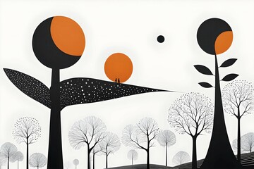 Abstract minimalist illustration wallpaper design accentuated with vibrant orange color, AI generated