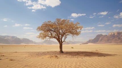 Fototapeta premium Single, one tree in the desert. Illustration generated by ai