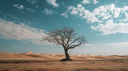 Single, one tree in the desert. Illustration generated by ai