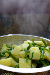 boiled potatoes and green beans as healthy food