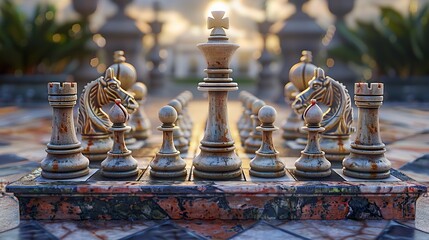 Vintage Chess Set on a Marble Board