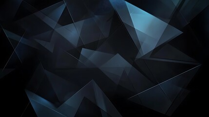 Fototapeta premium Abstract dark blue and black geometric background with overlapping triangles.
