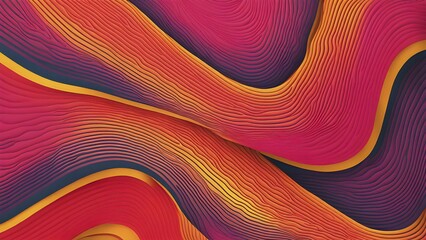Seamless abstract pattern of vector fluid curved lines creating a dynamic ripple effect in vibrant colors of purple, red and orange, AI generated