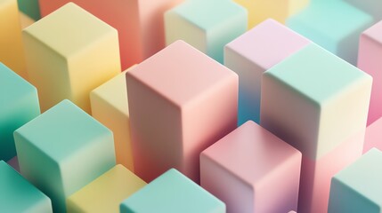 Obraz premium Colorful geometric shapes in pastel hues arranged in an abstract design.