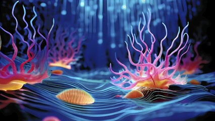 Obraz premium AI generated underwater landscape with and bioluminescent creatures